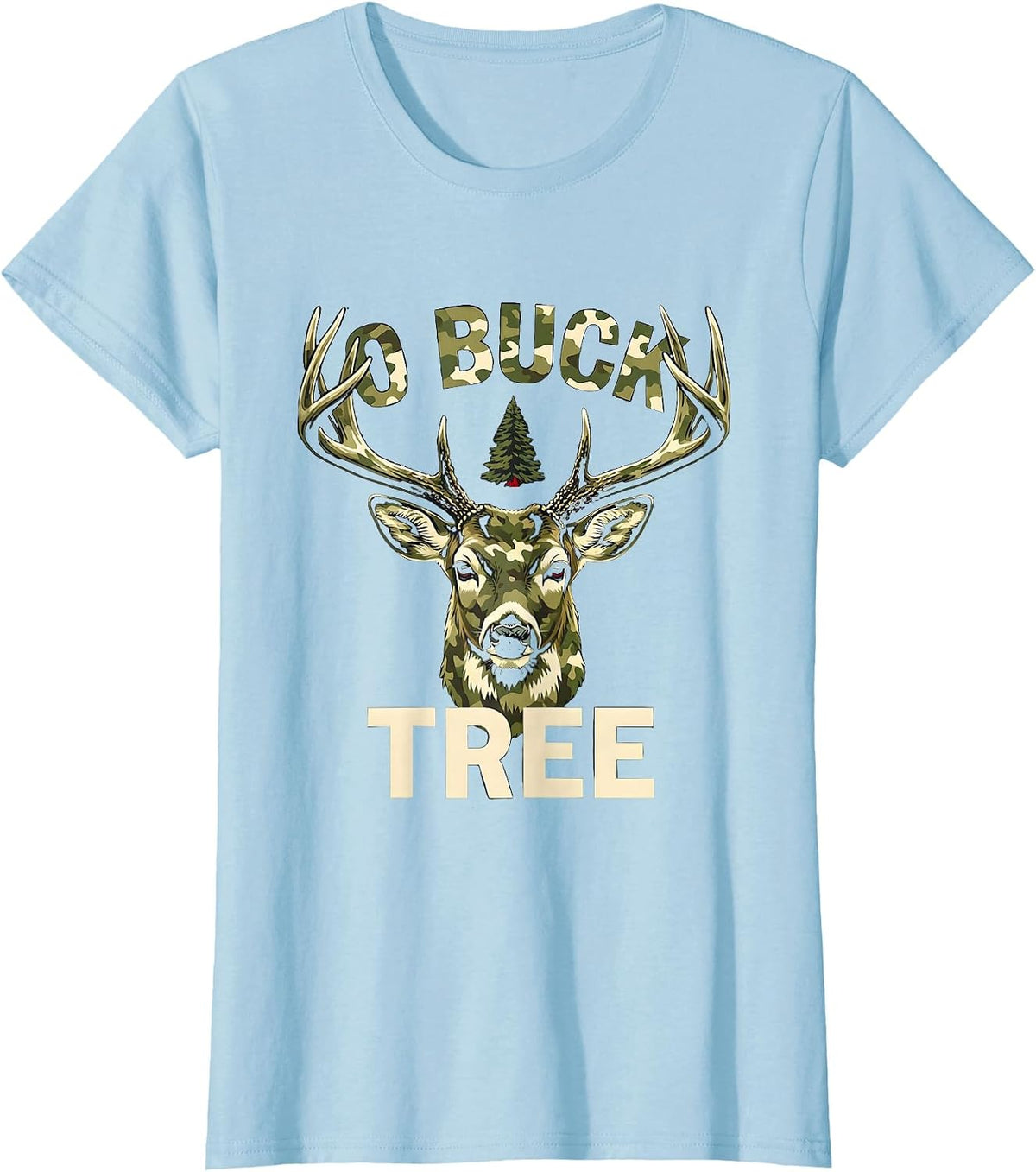 Women's O Buck Tree Stencil Camo Deer Hunting Christmas Party Gift T-Shirt - Baby Blue