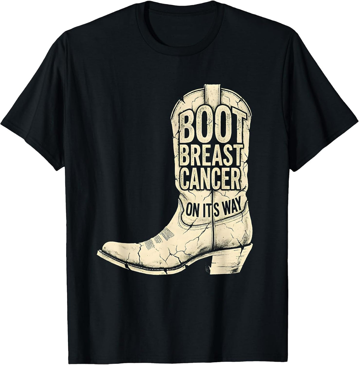 Men's Boot Breast Cancer On Its Way Boho Western Cowgirl Support T-Shirt - Black