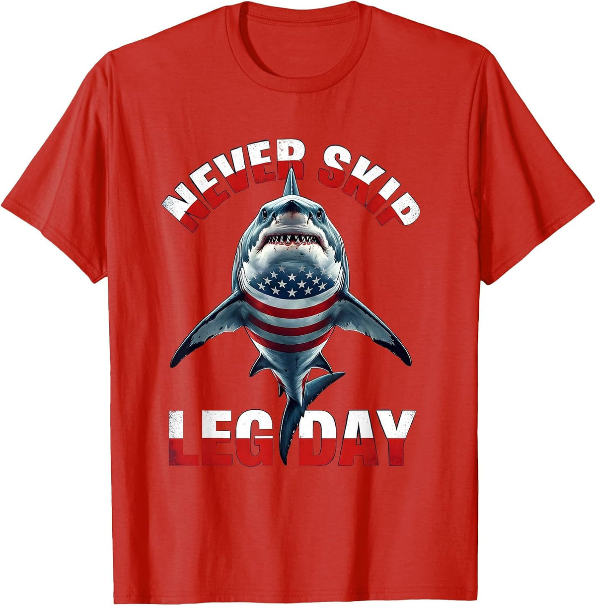 Men's Never Skip Leg Day Shark Gym Design T-Shirt - Red