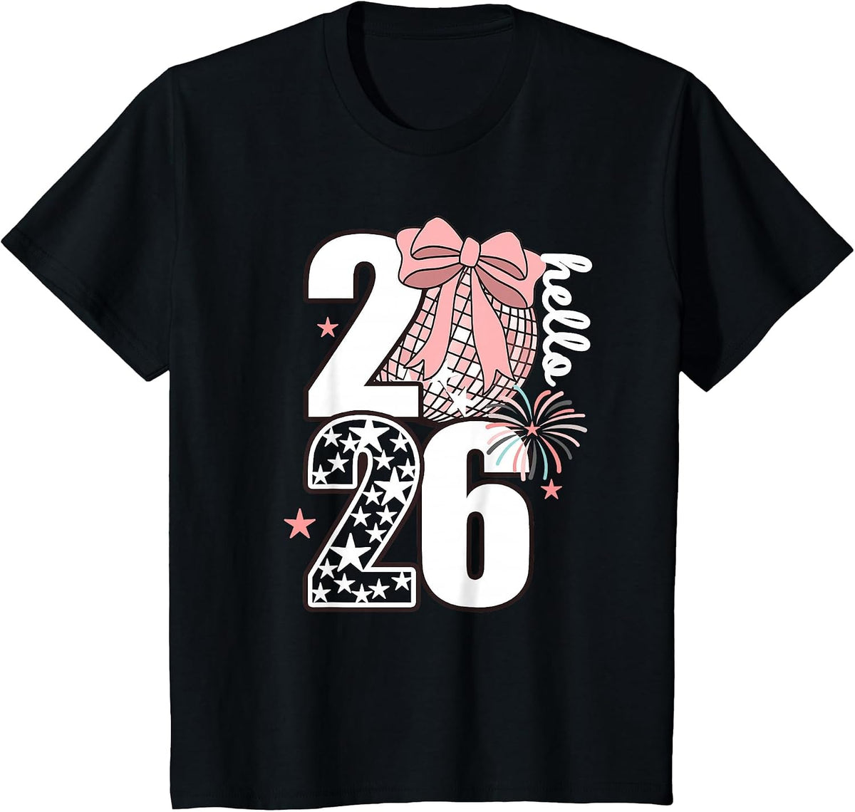 Hello 2026" NYE Shirt Disco Ball Fireworks Party T-Shirt - Black