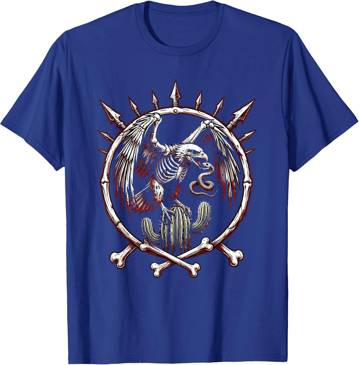 Men's Mexican Eagle Devouring Serpent Cactus Design T-Shirt - Royal Blue
