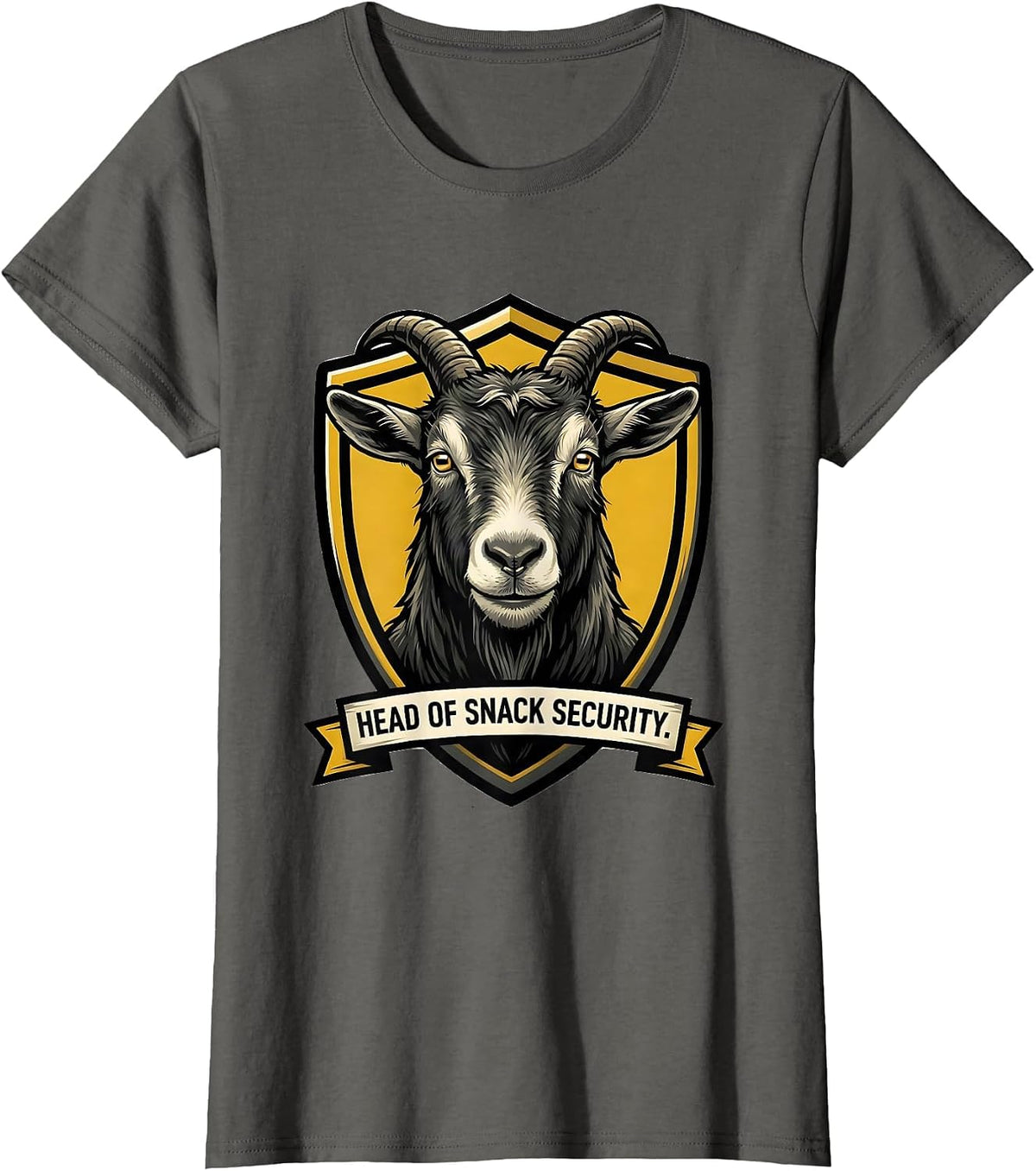 Women's Head Of Snack Security Cartoon Goat Novelty Mascot T-Shirt - Asphalt Grey