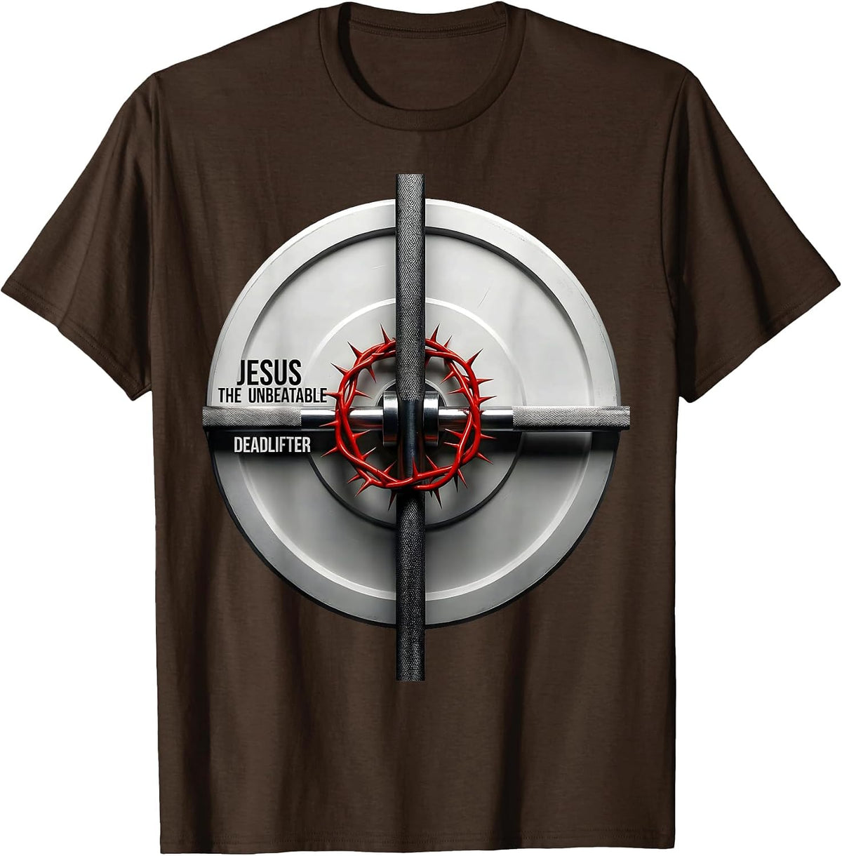 Men's Jesus The Unbeatable Deadlifter Funny Christian Gym T-Shirt - Brown