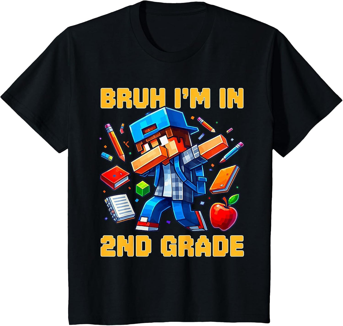 Bruh I'm in 2nd Grade Dabbing Boys Kids Gamer Back to School T-Shirt - Black