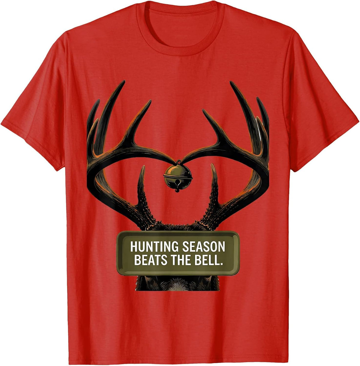 Men's Hunting Season Beats The Bell Funny Deer Hunting Camo Dad T-Shirt - Red
