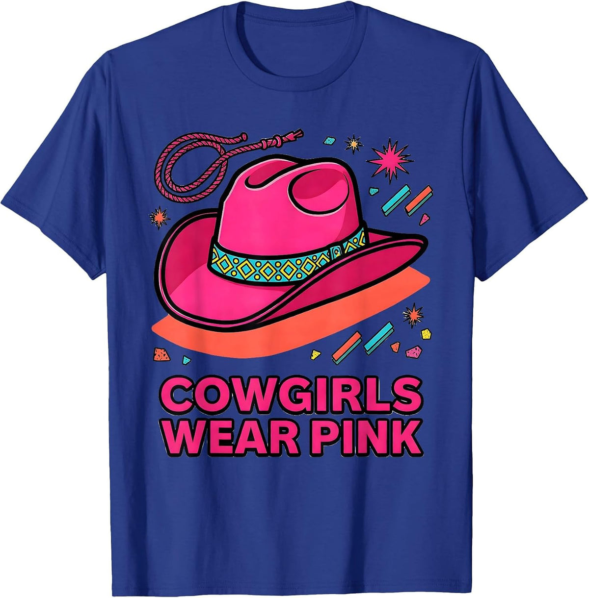 Men's Cowgirls Wear Pink Western Rodeo Design T-Shirt - Royal Blue