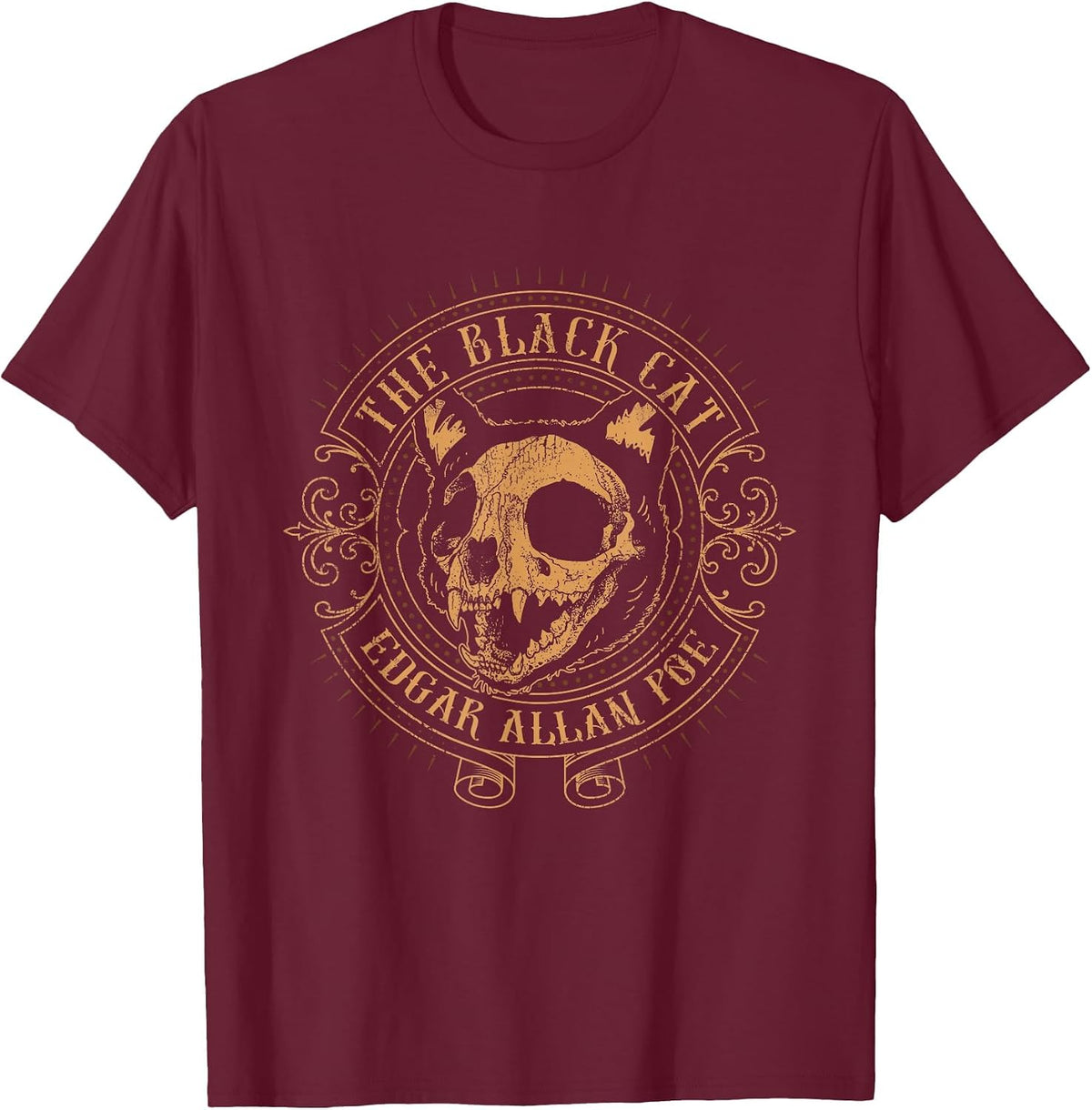 Edgar Allan Poe The Black Cat Distressed T-Shirt - Burgundy