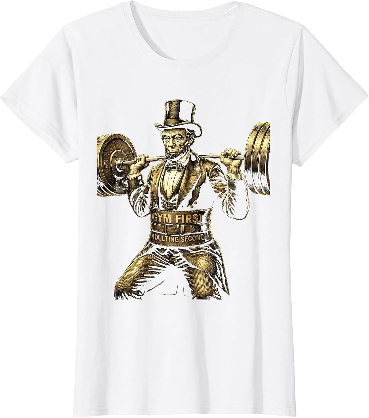 Gym First Adulting Second Funny Workout Design T-Shirt - White