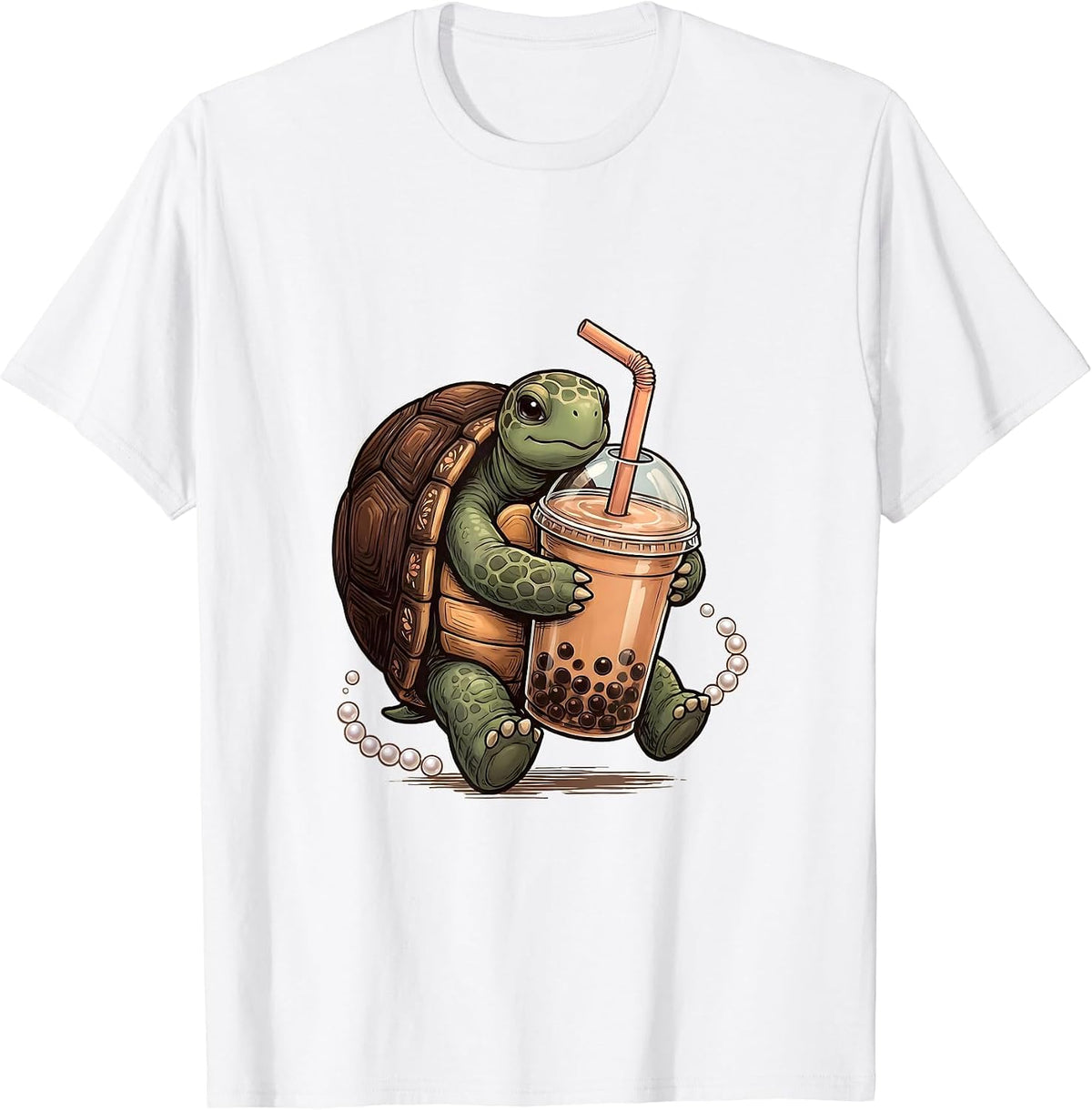 Men's Kawaii Turtle Boba Tea Lover Cute Anime Girl Gift T-Shirt - White