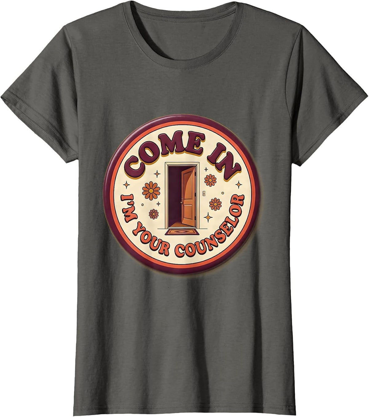 Women's Come In, I'm Your Counselor Groovy Retro School Counselor T-Shirt - Asphalt Grey