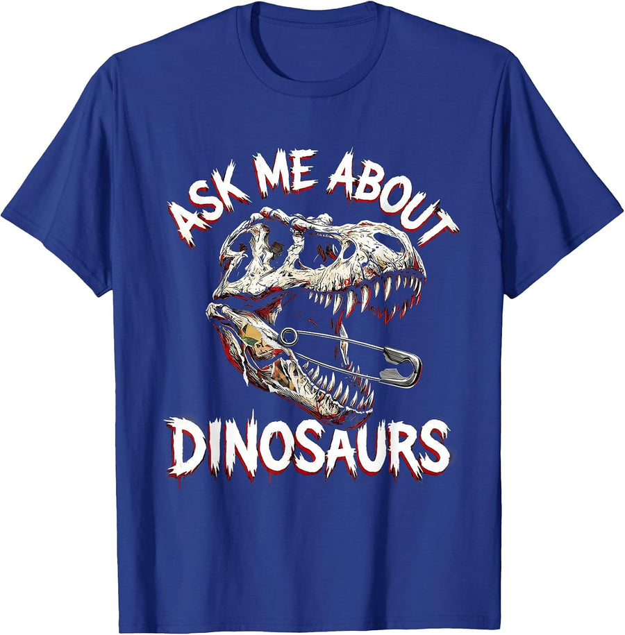 Ask Me About Dinosaurs Kids Dino Lover Design T-Shirt - Royal Blue