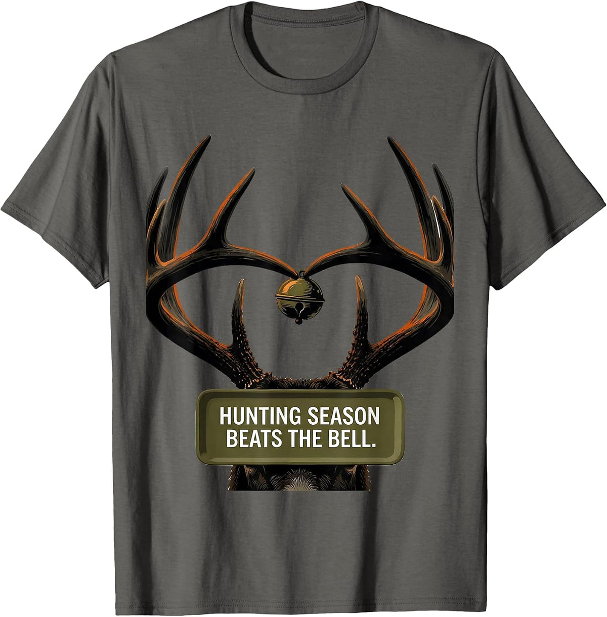Men's Hunting Season Beats The Bell Funny Deer Hunting Camo Dad T-Shirt - Asphalt Grey