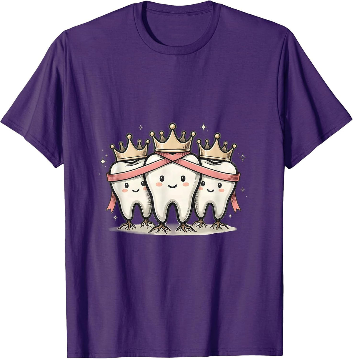 Three Teeth Pink Ribbon Dental Breast Cancer Awareness T-Shirt - Purple