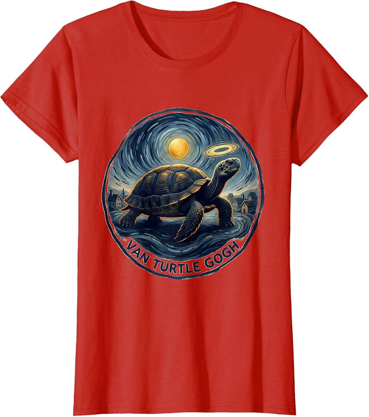 Van Turtle Gogh Storybook Animal Lover Whimsical Art Meme T-Shirt - Red