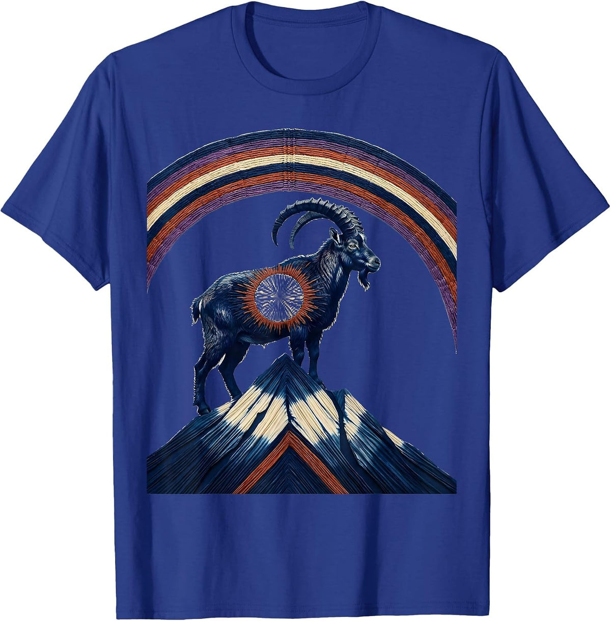Men's Hippie Goat on Mountain Rainbow Graphic T-Shirt - Royal Blue