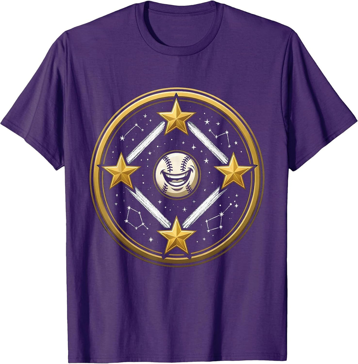 Baseball Diamond Constellation Star Map Design T-Shirt - Purple