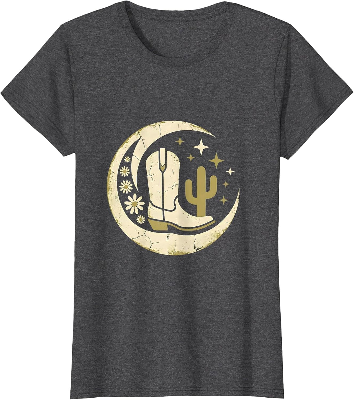 Women's Cowgirl Boot Cactus Western Desert Graphic T-Shirt - Dark Heather Grey