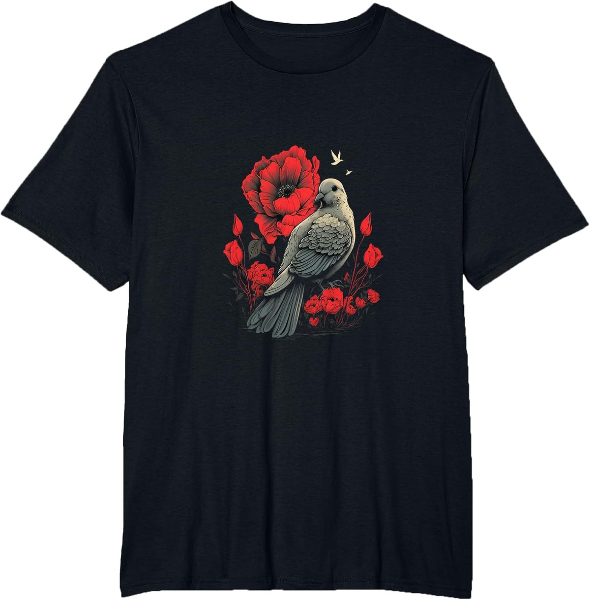 Memorial Day Red Poppy Flower Dove USA Flag 4th of July T-Shirt - Black