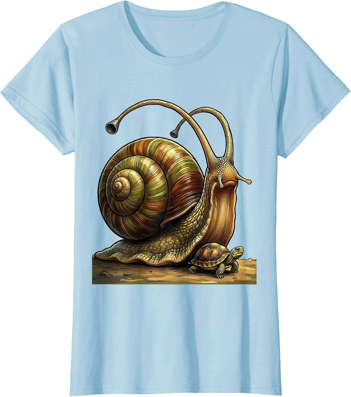 Women's Giant Snail Tiny Turtle Big Little Funny Graphic T-Shirt - Baby Blue