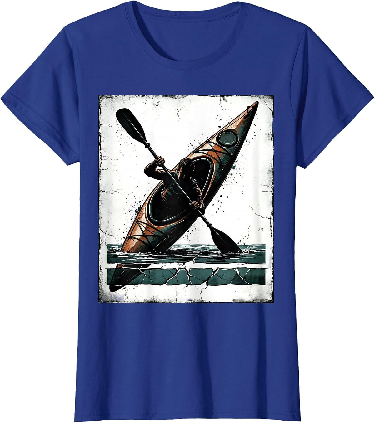 Women's Leaning Kayaker Distressed Humor Kayak Lover T-Shirt - Royal Blue