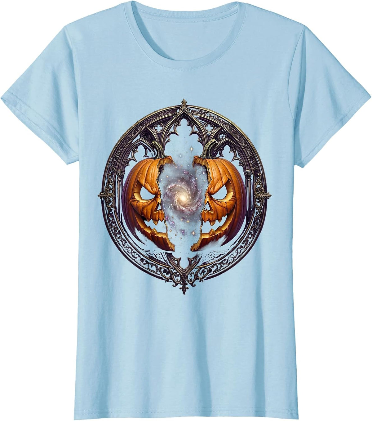 Jack O Lantern Galaxy Universe Cosmic Halloween T-Shirt - Baby Blue