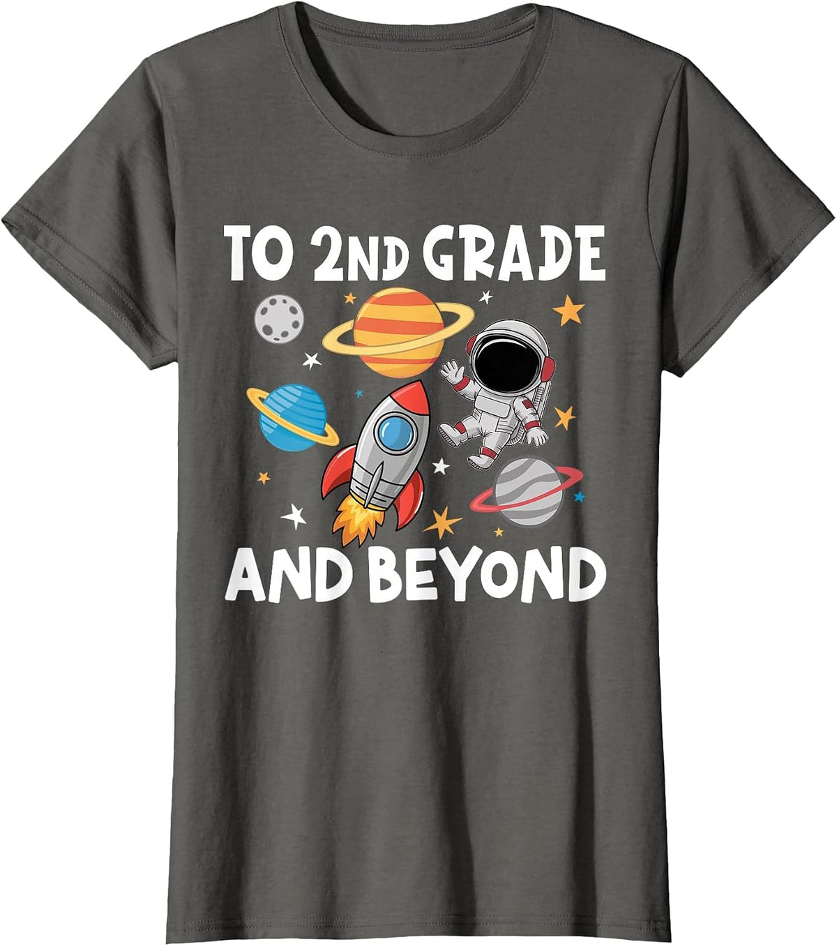 Back to Second Grade and Beyond Space First Day of School T-Shirt - Asphalt Grey