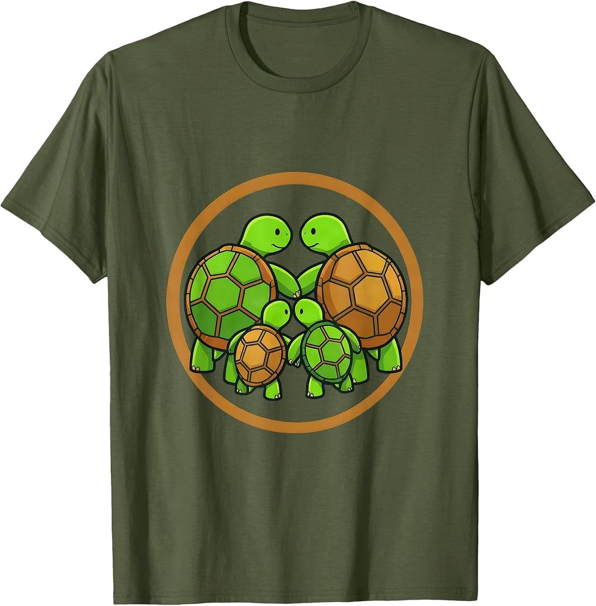 Family of Turtles Matching Patterned Shells Design T-Shirt - Olive Green