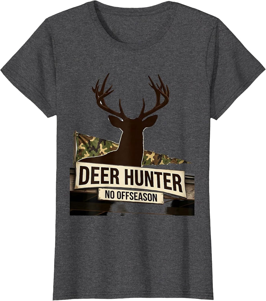 Women's Deer Hunter No Offseason Funny Camo Dad Hunting Gift T-Shirt - Dark Heather Grey