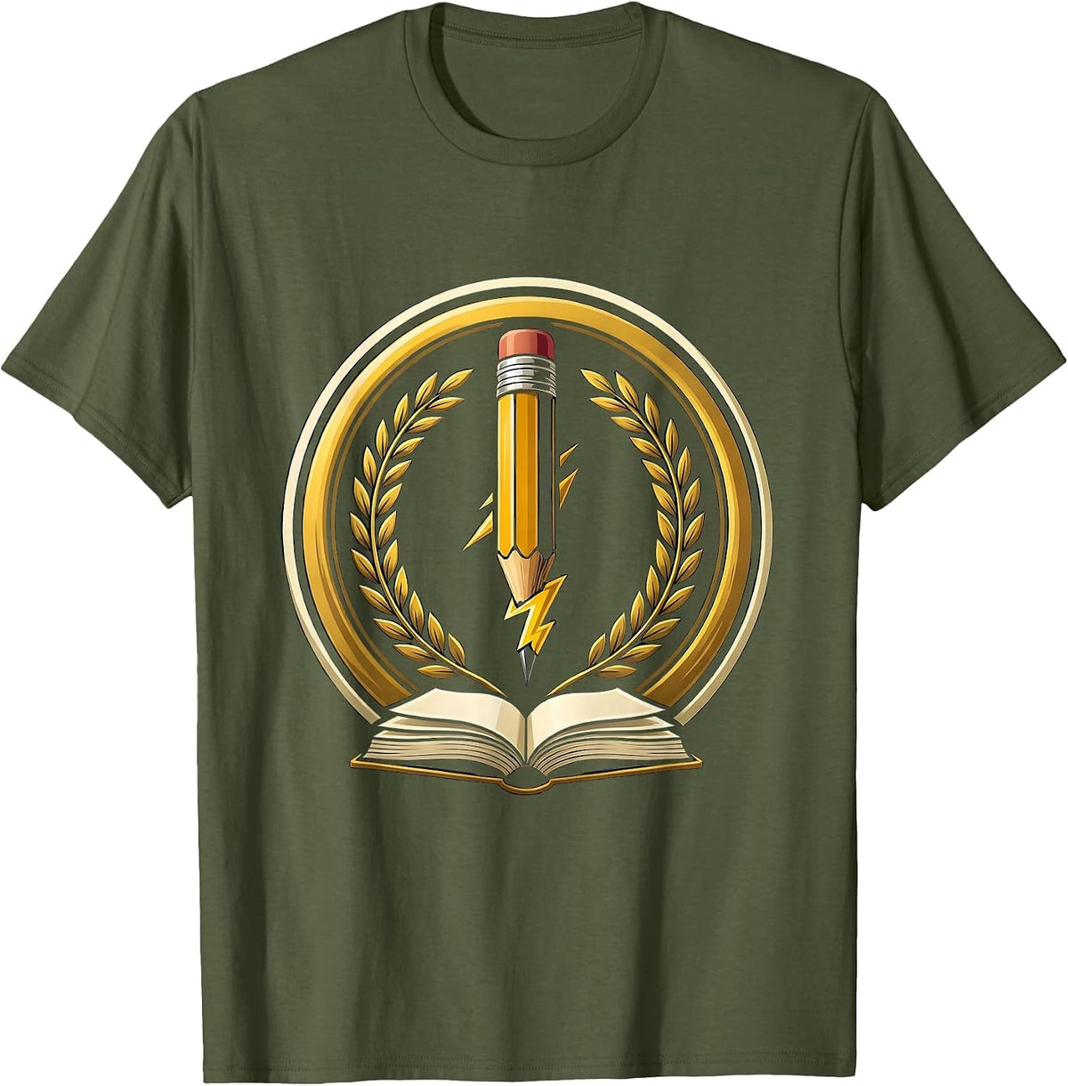 English Teacher Lightning Bolt Pencil Graphic T-Shirt - Olive Green