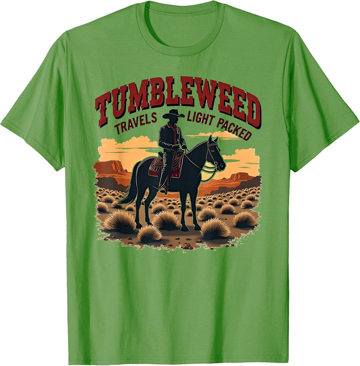 Tumbleweed Travels Light Western Cowboy Design T-Shirt - Grass Green