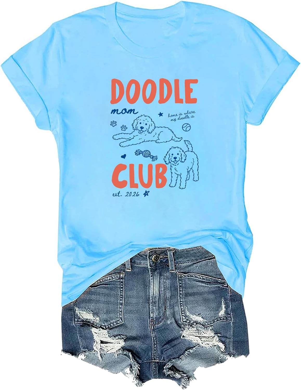 Doodle Mom Club Shirt Goldendoodle Lover Dog Mom T-Shirt Crew V Neck - Sky Blue