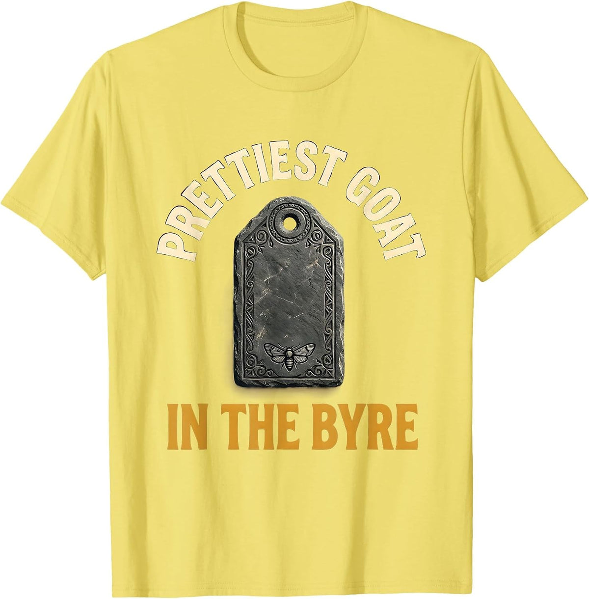 Men's Prettiest Goat In The Byre Folk Art Goth Alt Horror Folklore T-Shirt - Lemon Yellow