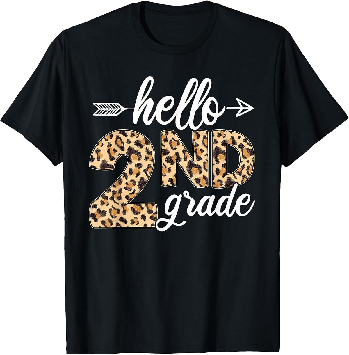 Hello 2nd Second Grade Leopard Back to School Teacher Kid T-Shirt - Black