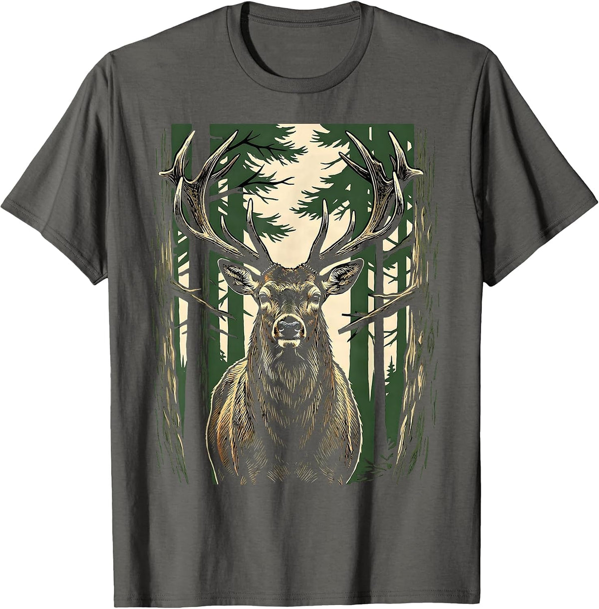 Buck Deer Emerging From Misty Forest Hunting T-Shirt - Asphalt Grey