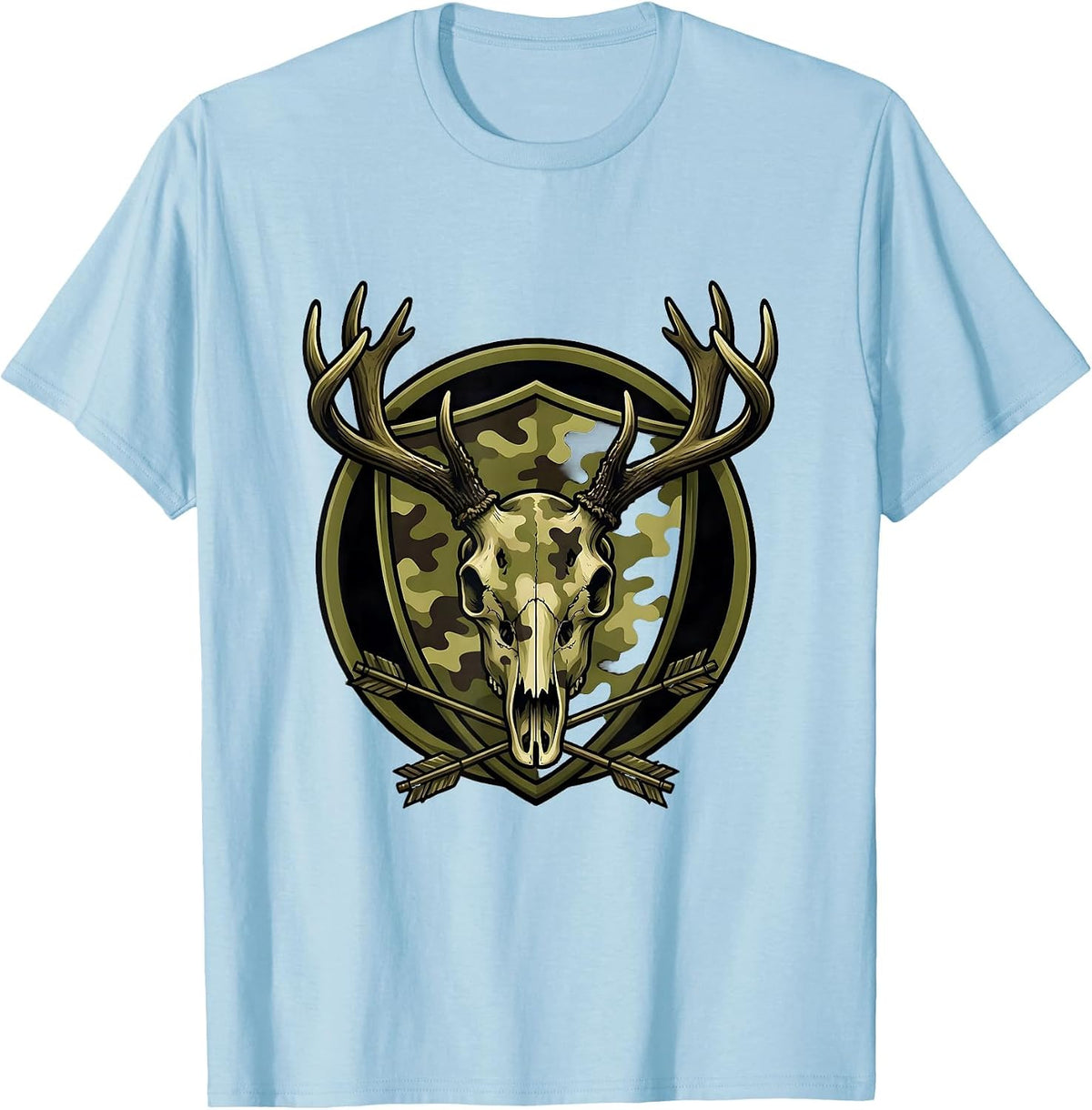 Men's Deer Skull Camo Hunting Graphic Design T-Shirt - Baby Blue