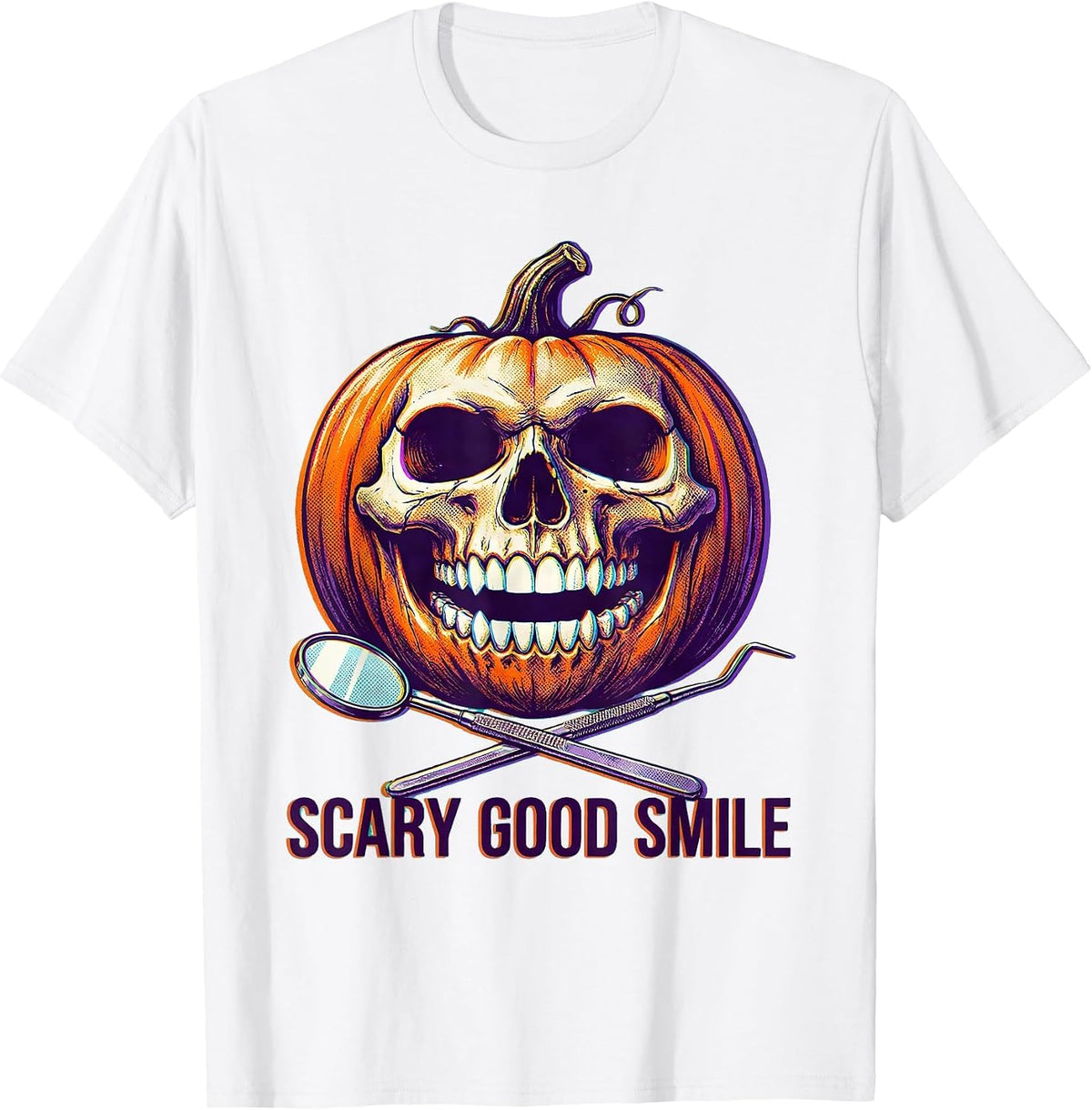 Men's Scary Good Smile Halloween Dental Design T-Shirt - White