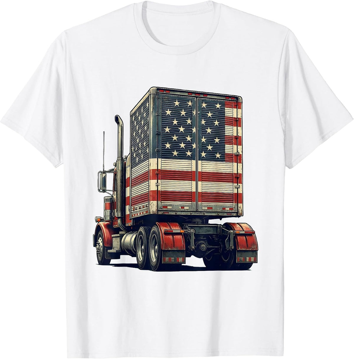 Men's Semi Trailer Star Patriotic Trucker Vintage T-Shirt - White