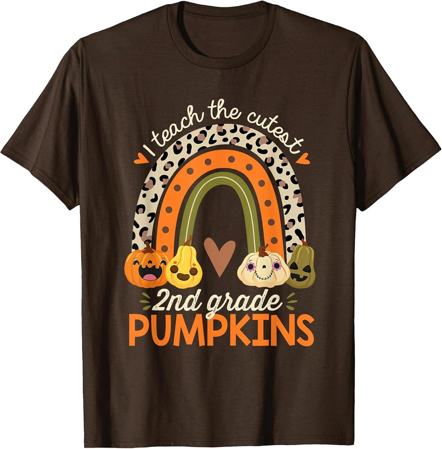 I Teach The Cutest 2nd Grade Pumpkins Halloween Teacher Fall T-Shirt - Brown