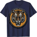 Tiger Skull with Stripe Markings Graphic T-Shirt - Navy Blue