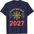 Happy New Year 2027 Whimsical Festive Party Countdown T-Shirt - Navy Blue