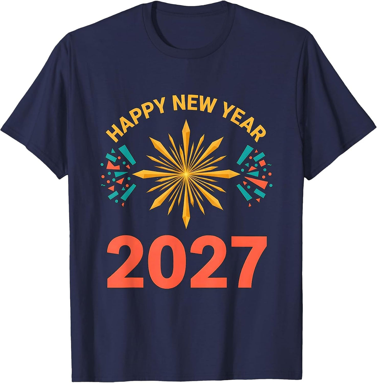 Happy New Year 2027 Whimsical Festive Party Countdown T-Shirt - Navy Blue