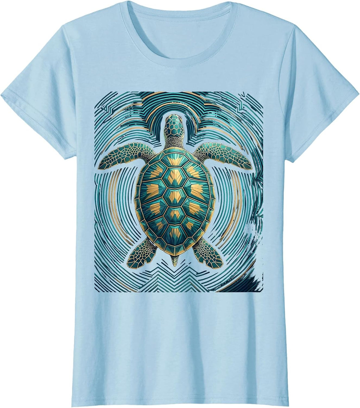 Women's Turtle Floating on Calm Ocean Surface T-Shirt - Baby Blue