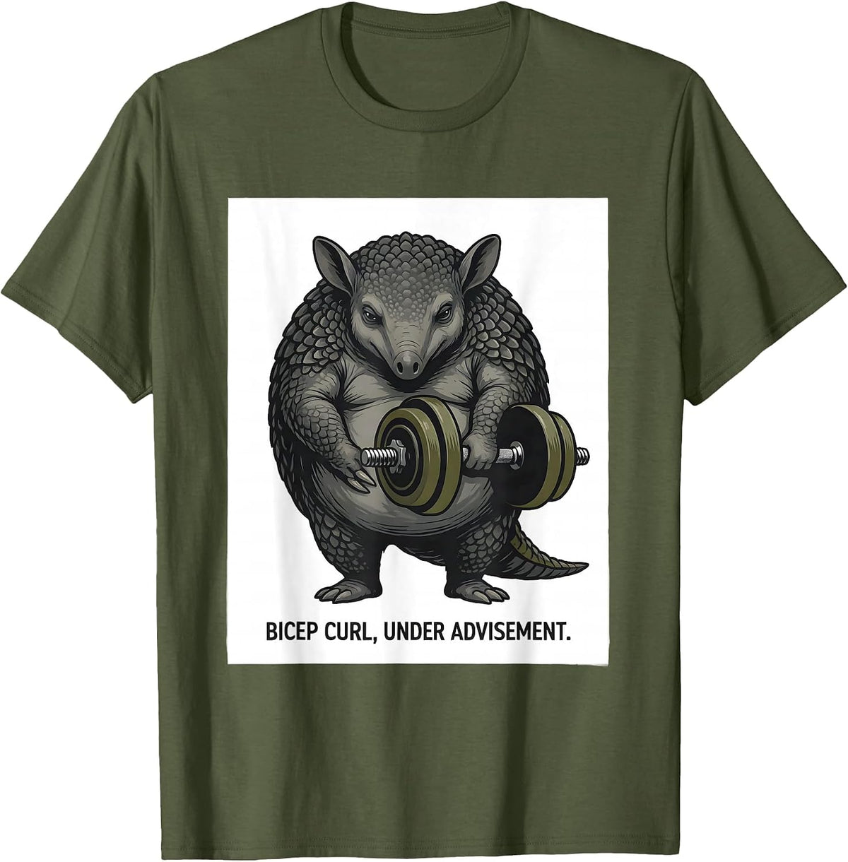 Men's Bicep Curl, Under Advisement Funny Gym Workout Weightlifting T-Shirt - Olive Green