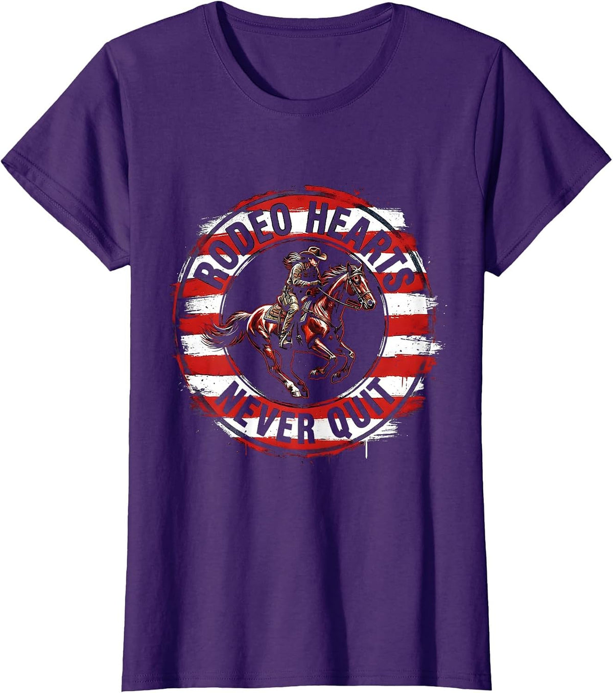 Women's Rodeo Hearts Never Quit Cowgirl Design T-Shirt - Purple