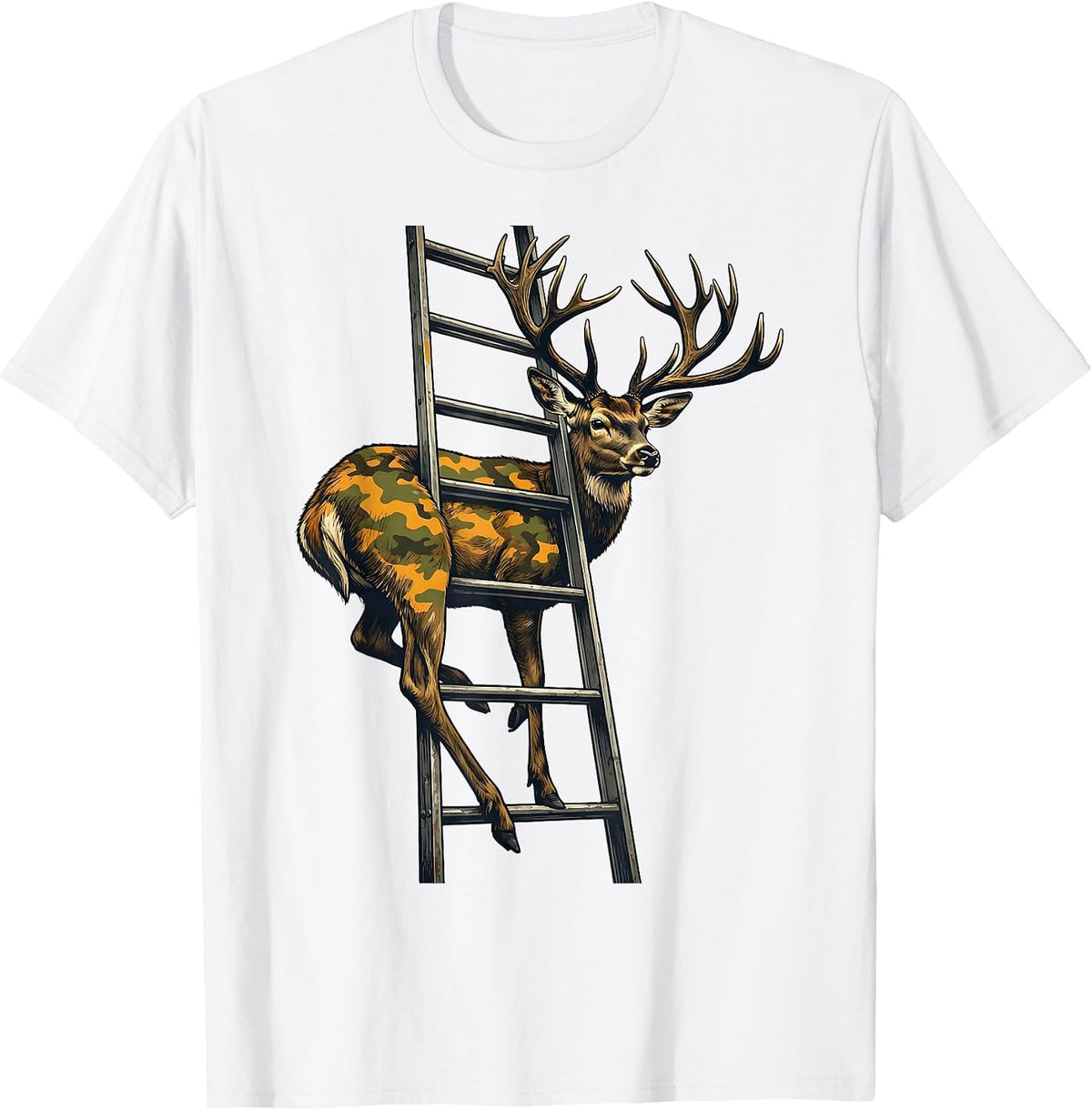 Men's Deer Antler Camo Hunting Humor Outdoor Novelty T-Shirt - White