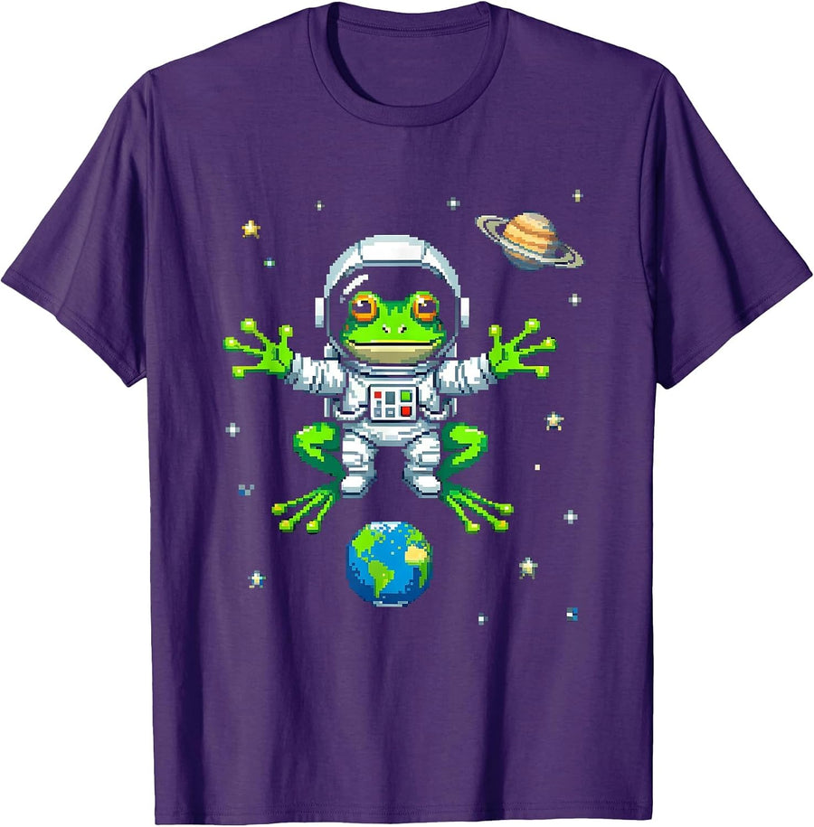 Men's Frog Astronaut Floating in Outer Space T-Shirt - Purple