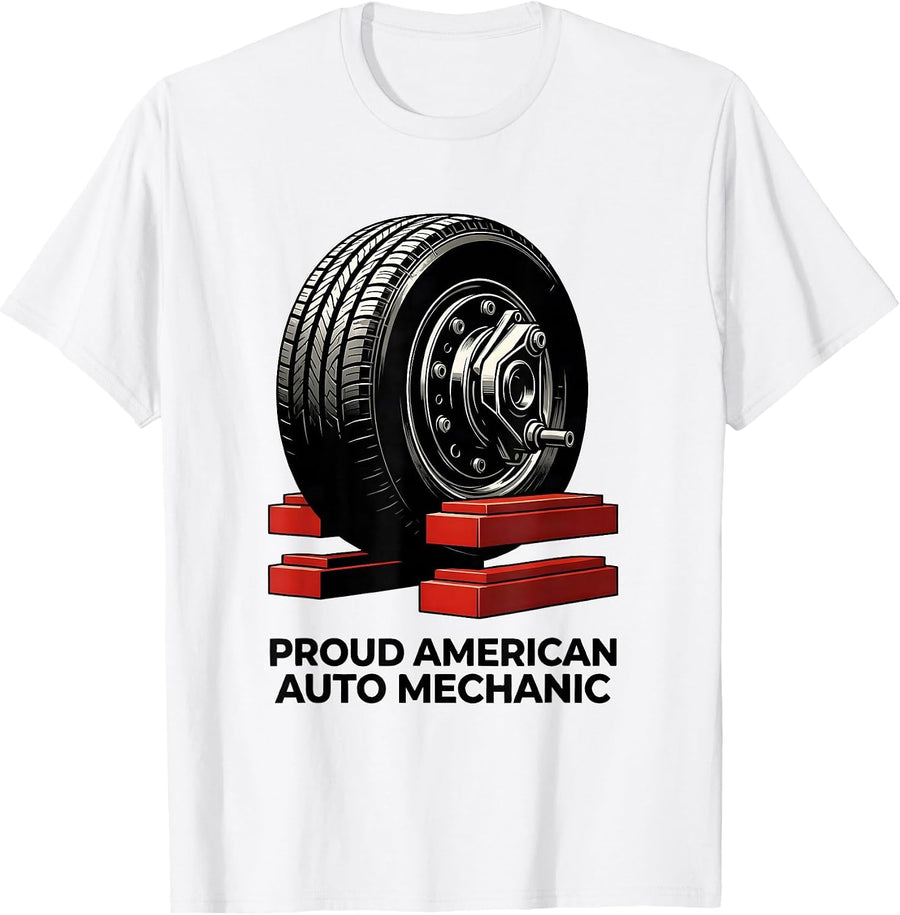 Men's Proud American Auto Mechanic Patriotic Mechanic USA Flag T-Shirt - White