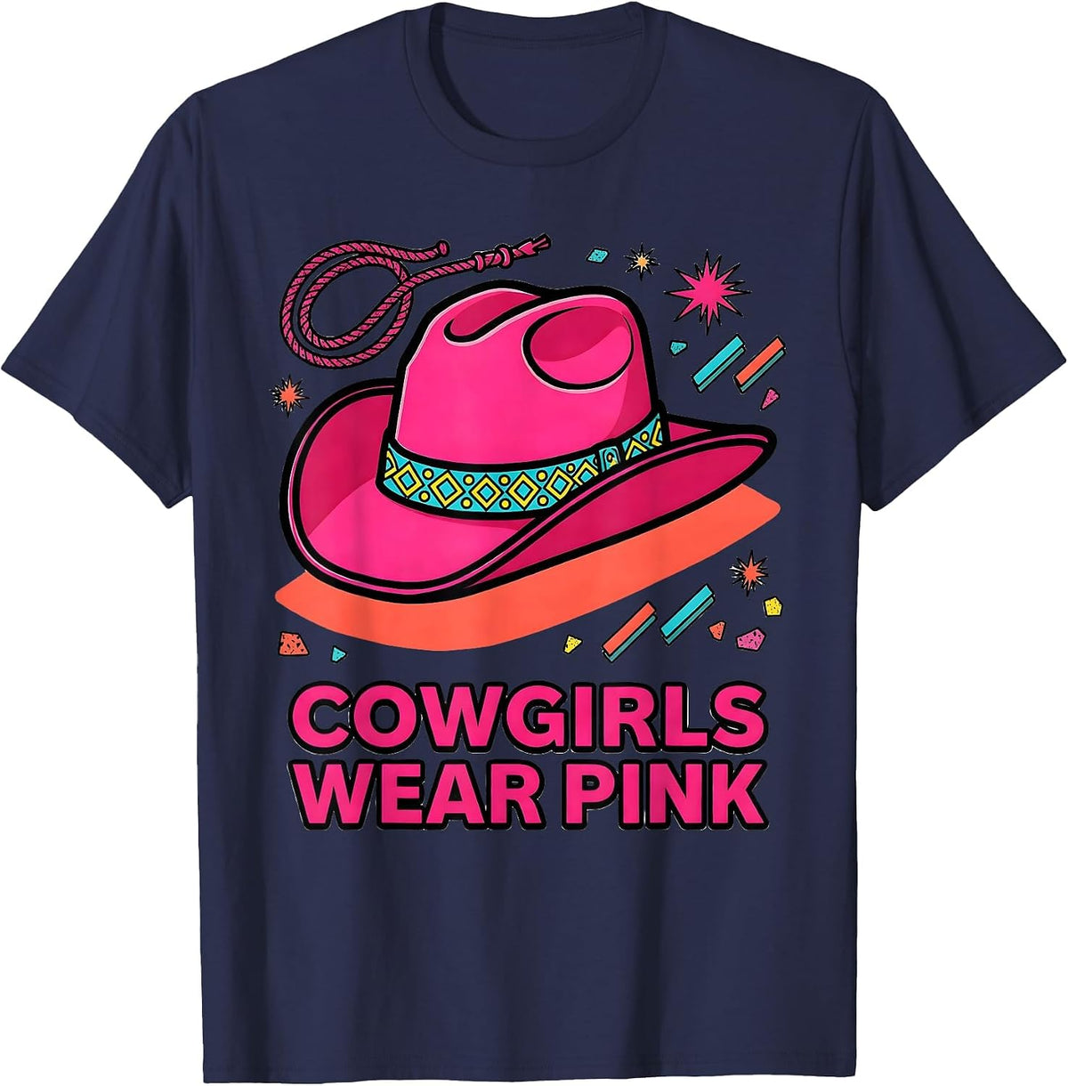 Men's Cowgirls Wear Pink Western Rodeo Design T-Shirt - Navy Blue