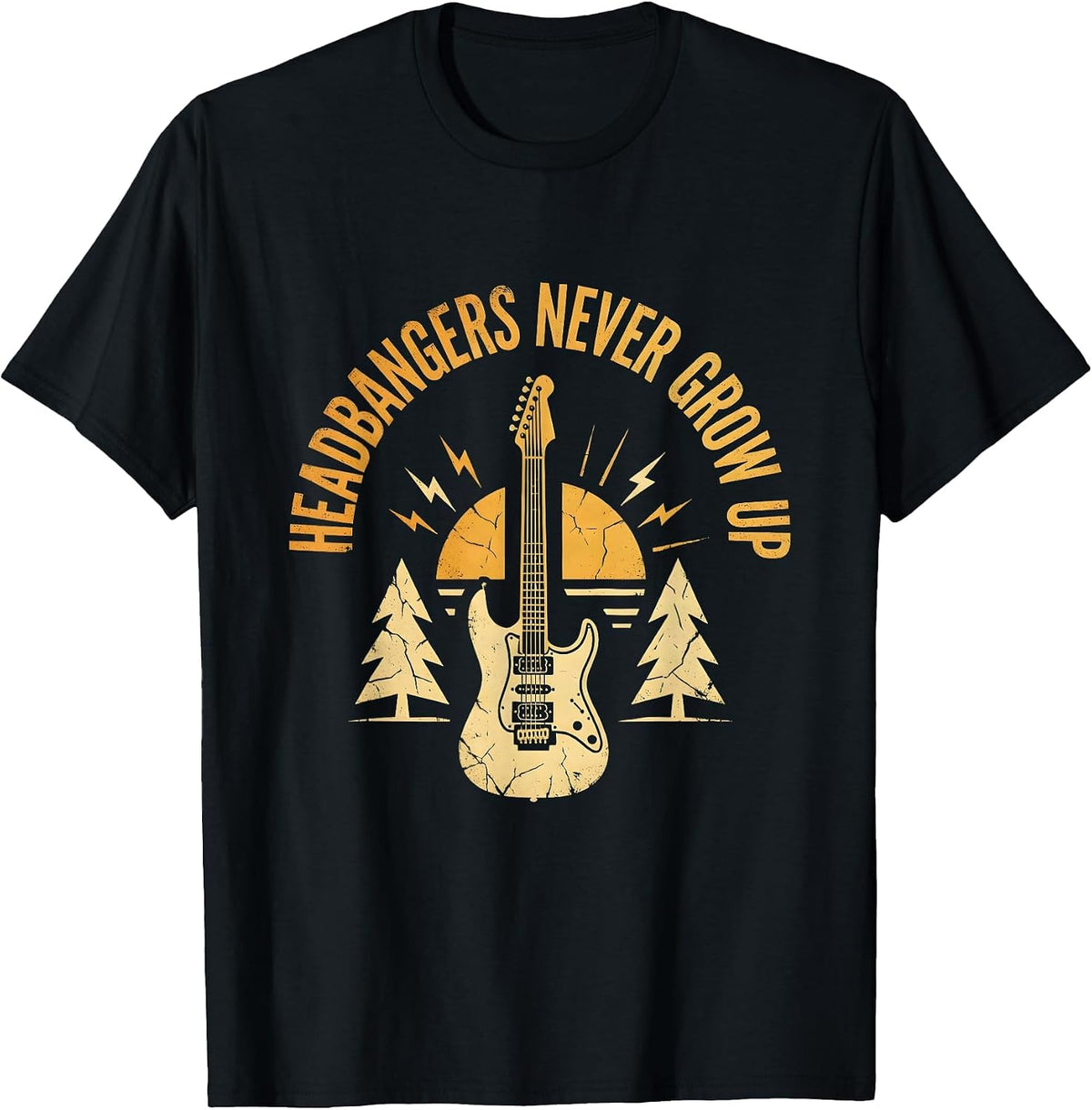 Men's Headbangers Never Grow Up 80s Rock Band Design T-Shirt - Black