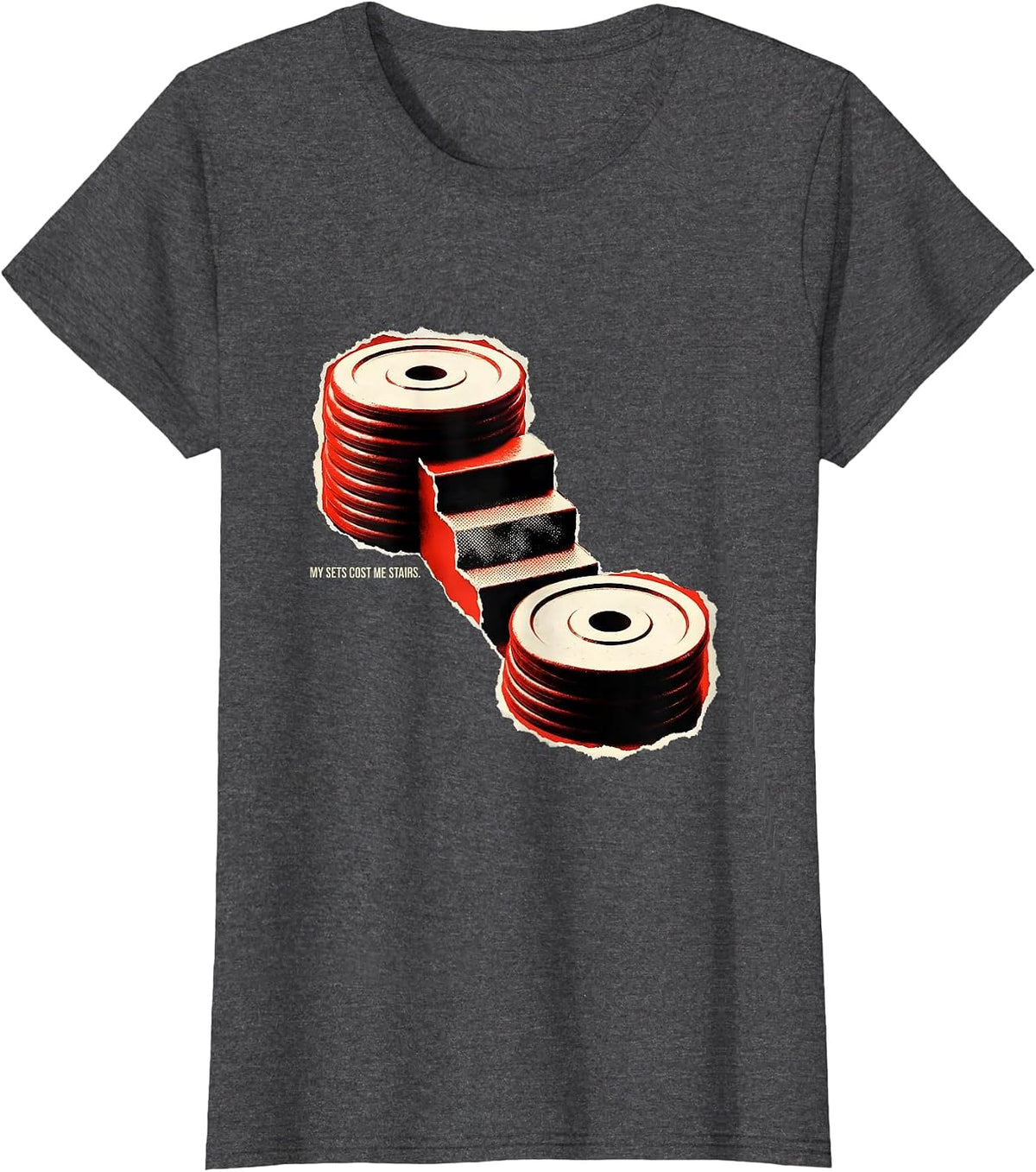 Women's My Sets Cost Me Stairs Funny Gym Workout Weightlifting Humor T-Shirt - Dark Heather Grey